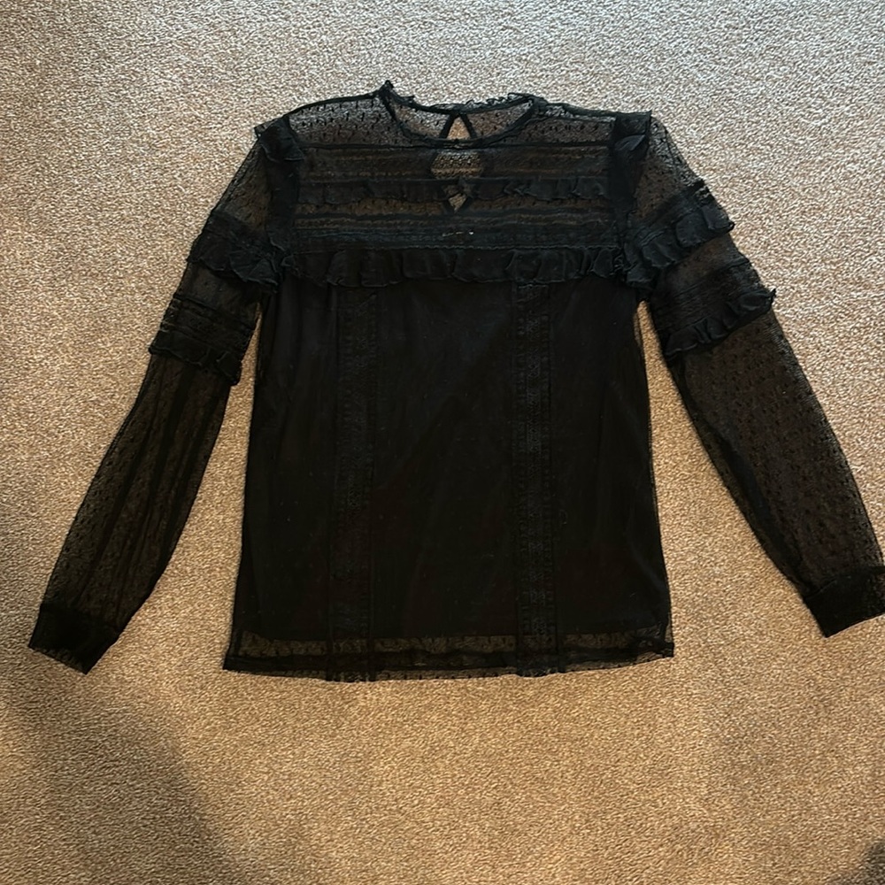 Lace Sheer Black Blouse - S